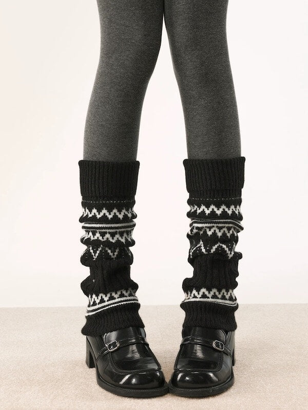 Fair Isle wavy grain warm leg warmers