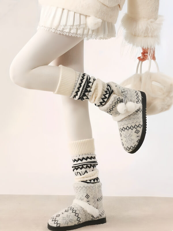 Fair Isle wavy grain warm leg warmers