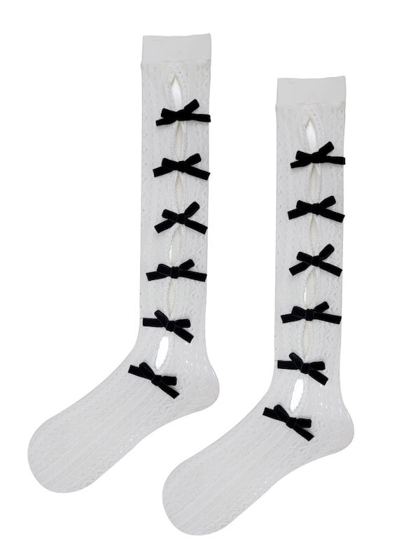 Fairy bow hollow-out lace stockings
