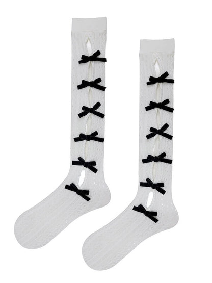Fairy bow hollow-out lace stockings
