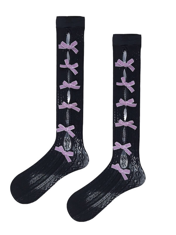 Fairy bow hollow-out lace stockings