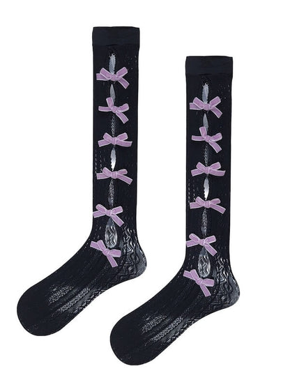Fairy bow hollow-out lace stockings