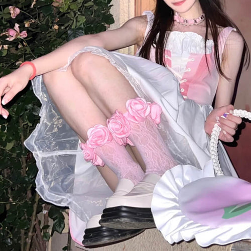 Fairy core camellia lace stockings