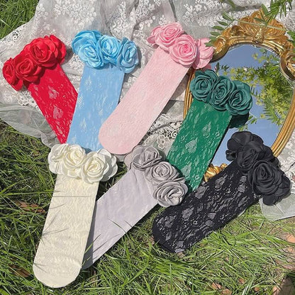 Fairy core camellia lace stockings