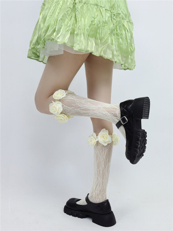 Fairy core camellia lace stockings