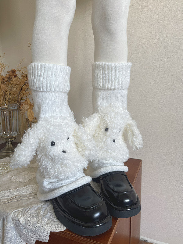 Flared Fuzzy Dog Ear Leg Warmers