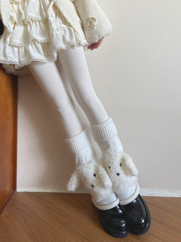 Flared Fuzzy Dog Ear Leg Warmers