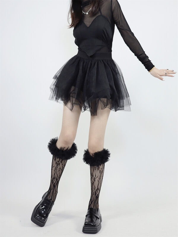 Fluffy bubble rose lace stockings