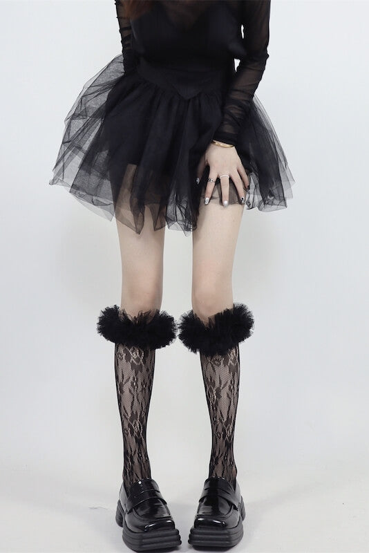 Fluffy bubble rose lace stockings
