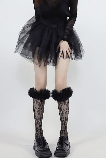 Fluffy bubble rose lace stockings