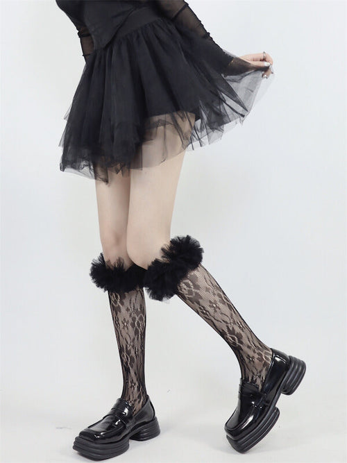 Fluffy bubble rose lace stockings