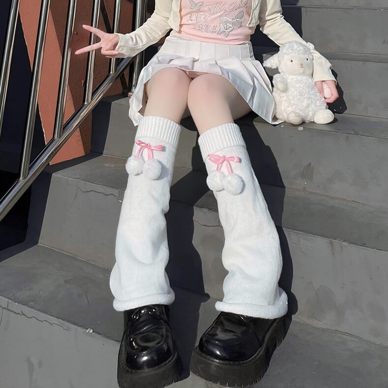 White with Pink ribbon pompons