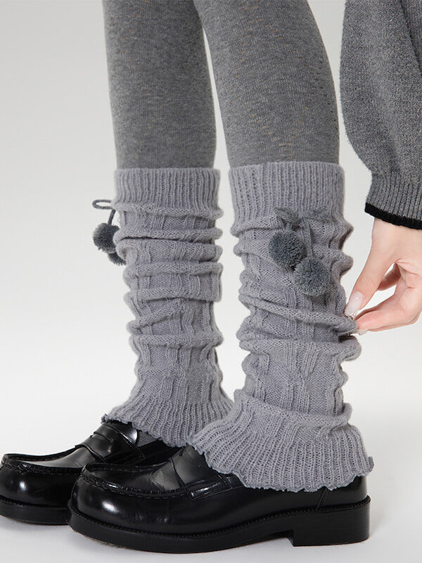 Fluffy pompon leg warmers