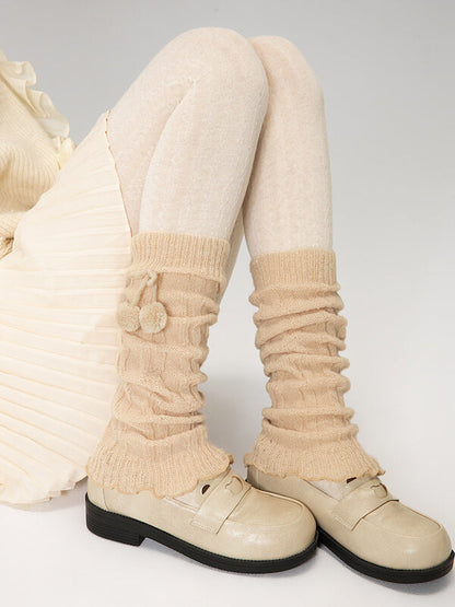 Fluffy pompon leg warmers