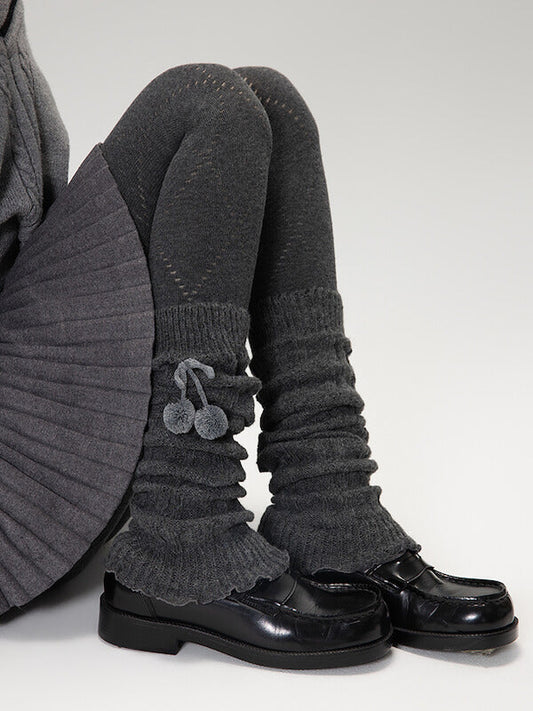 Fluffy pompon leg warmers