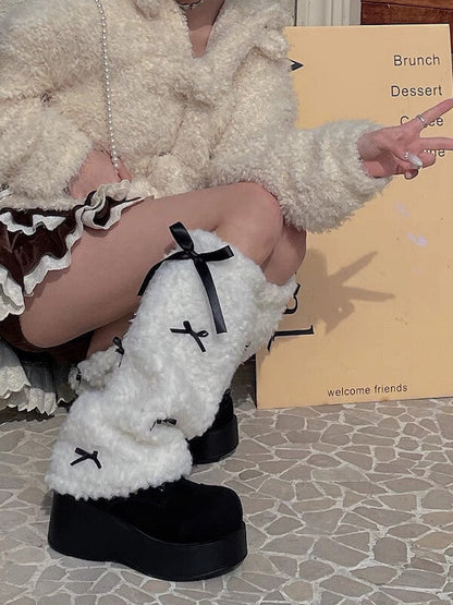 Fluffy sweet bow leg warmers