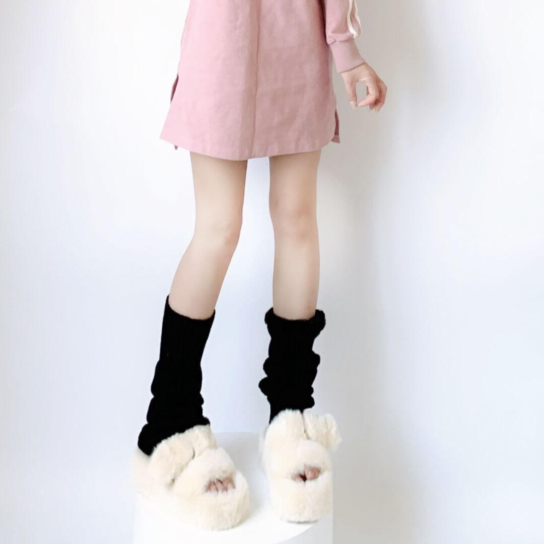 Furry pink leg warmers
