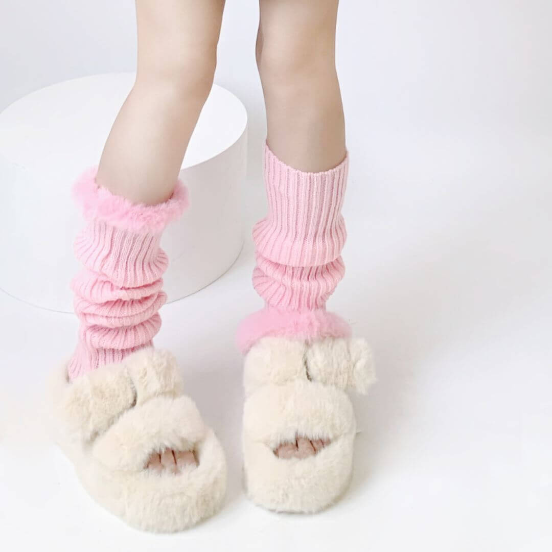 Furry pink leg warmers