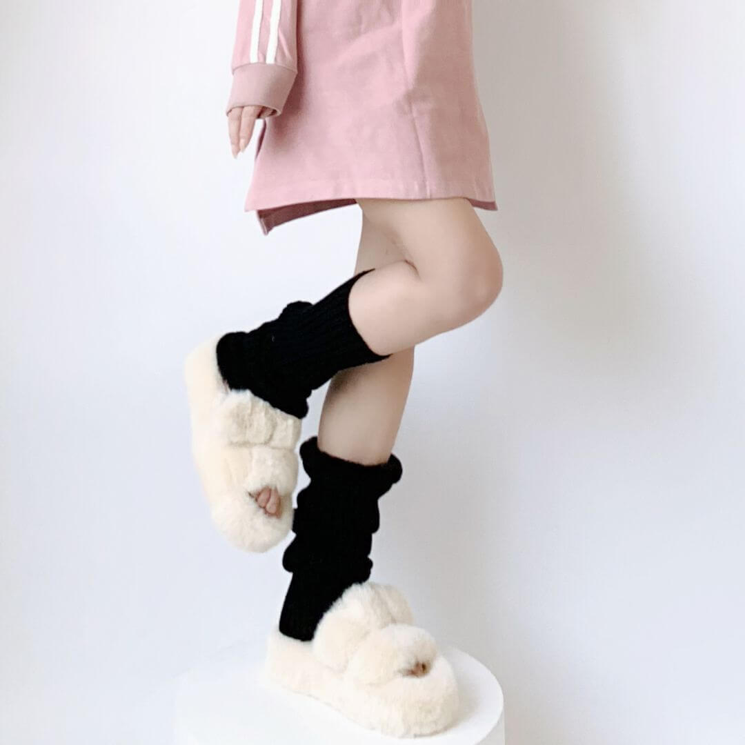 Furry pink leg warmers