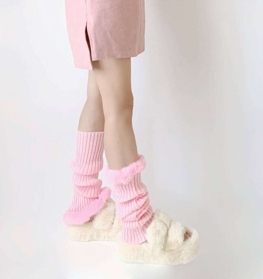 Furry pink leg warmers
