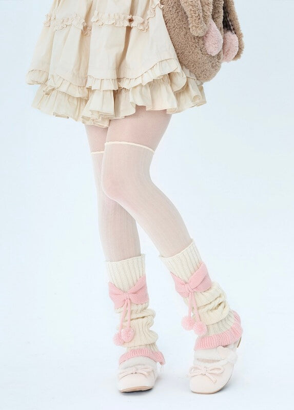 Girly bow pompon leg warmers