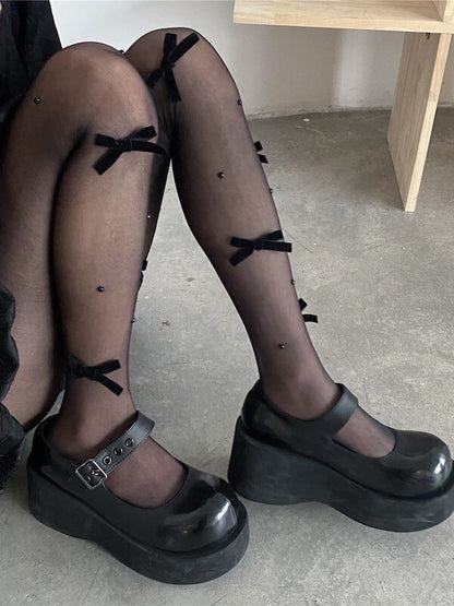 Gothic bow beads tights