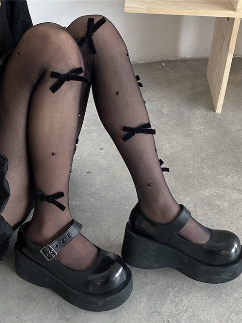 Gothic bow beads tights