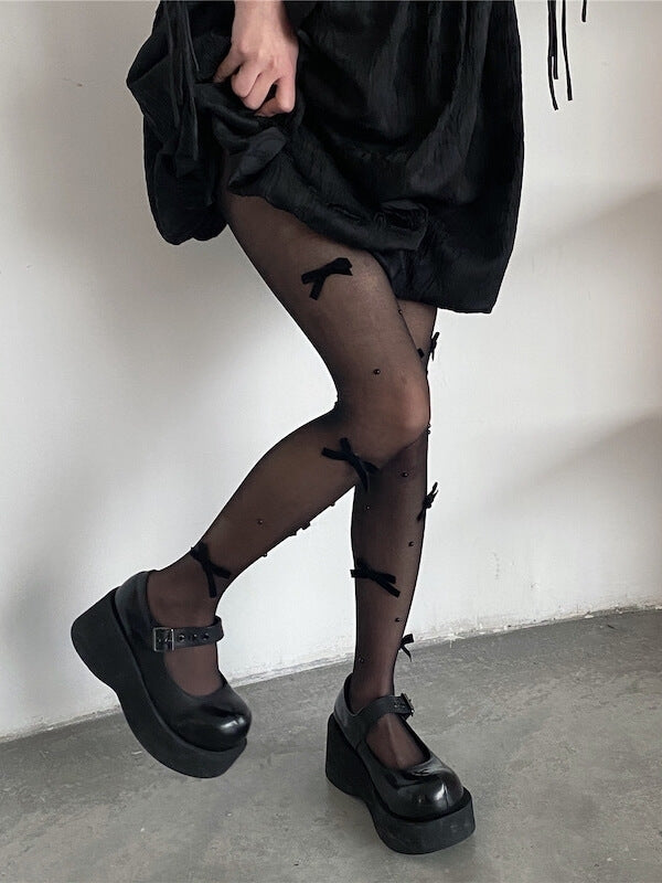 Gothic bow beads tights