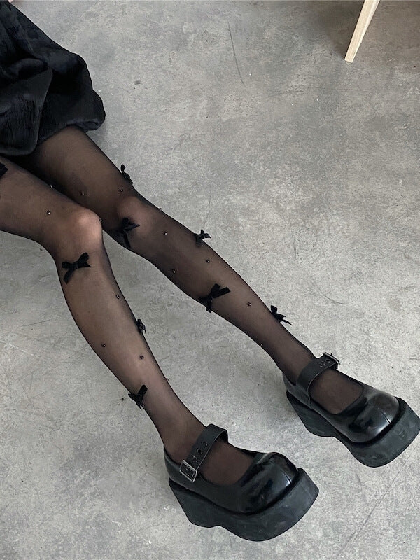 Gothic bow beads tights