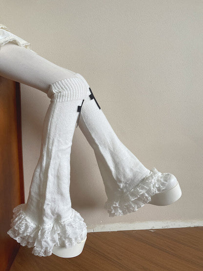 Gothic cross lace layered flared leg warmers