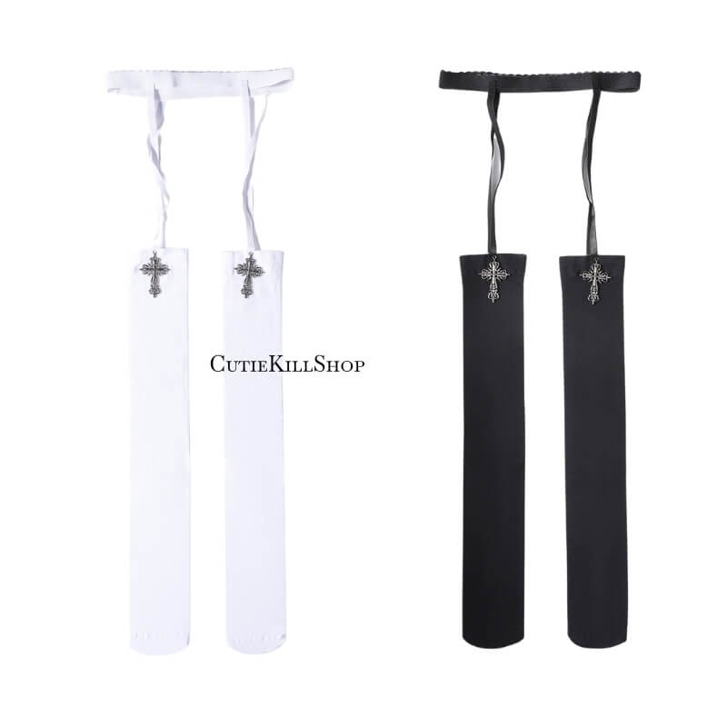 Gothic cross pendent garter tights