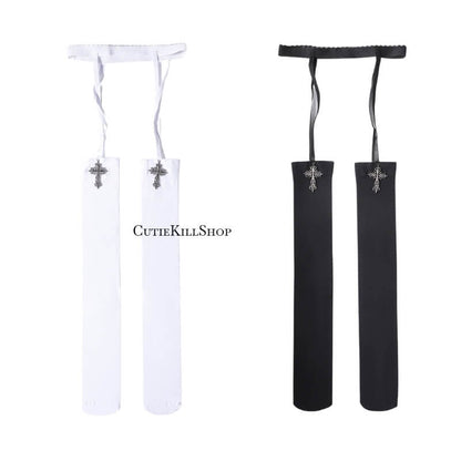 Gothic cross pendent garter tights
