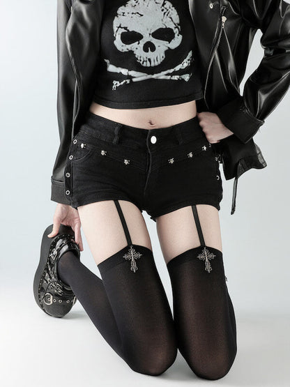 Gothic cross pendent garter tights