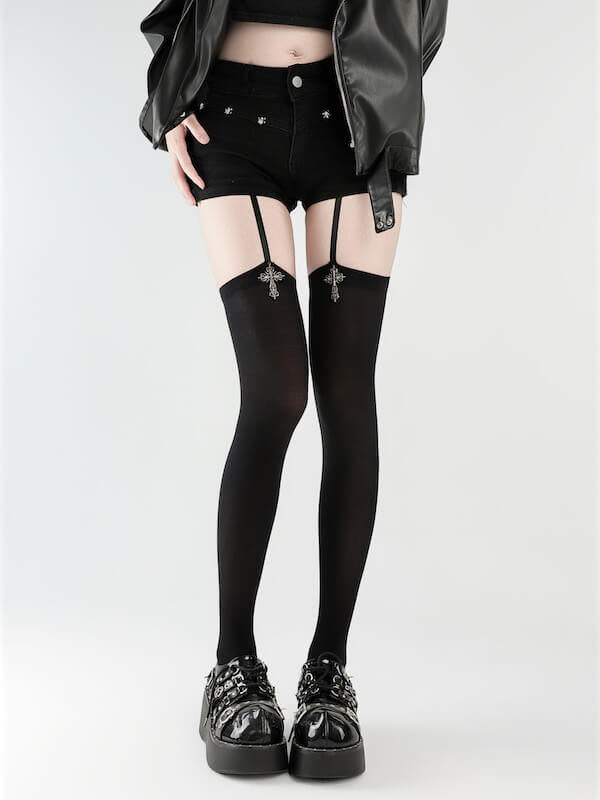Gothic cross pendent garter tights