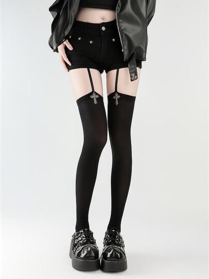 Gothic cross pendent garter tights
