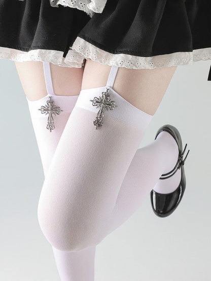 Gothic cross pendent garter tights