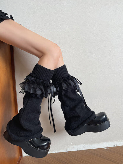 Gothic Lace Triple-Ruffle Knit Leg Warmers