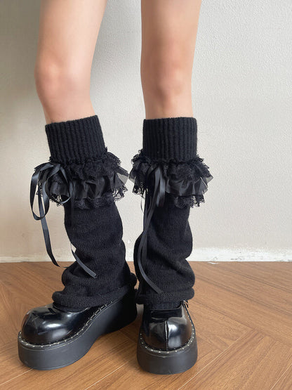 Gothic Lace Triple-Ruffle Knit Leg Warmers