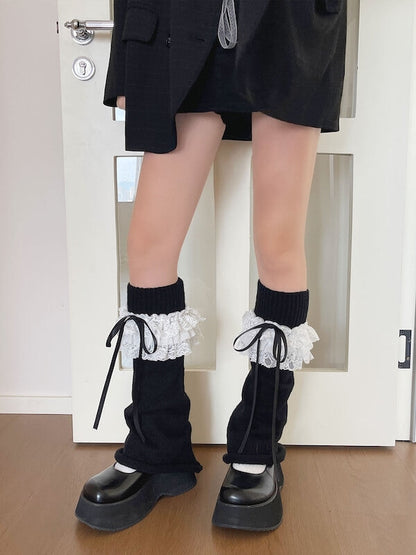 Gothic Lace Triple-Ruffle Knit Leg Warmers