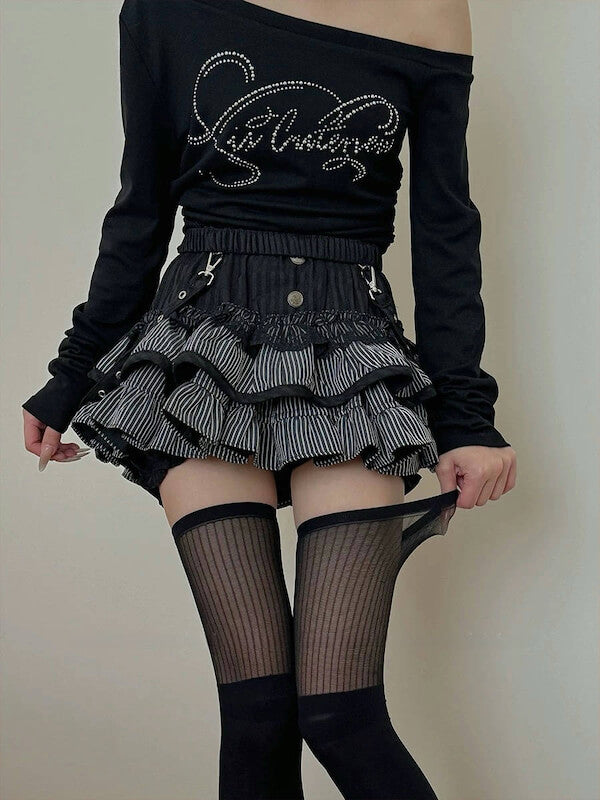 Gothic lolita stripes patchwork stockings