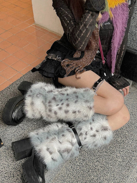 Gradient Y2k faux fur leg warmers