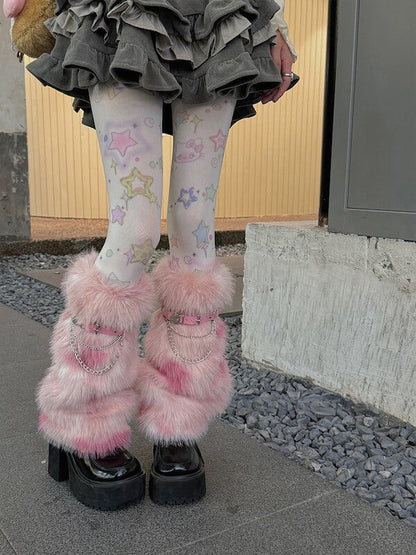 Gradient Y2k faux fur leg warmers