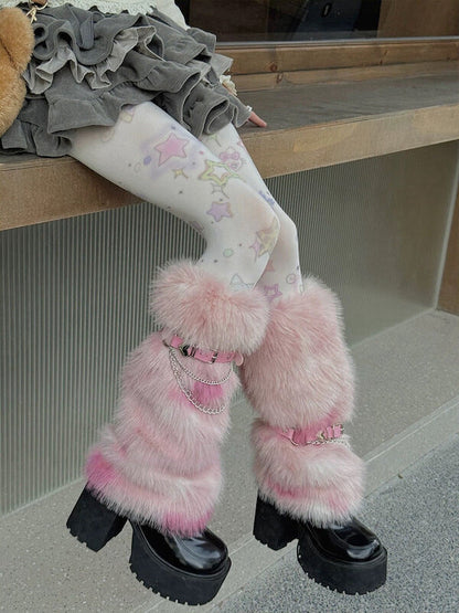 Gradient Y2k faux fur leg warmers