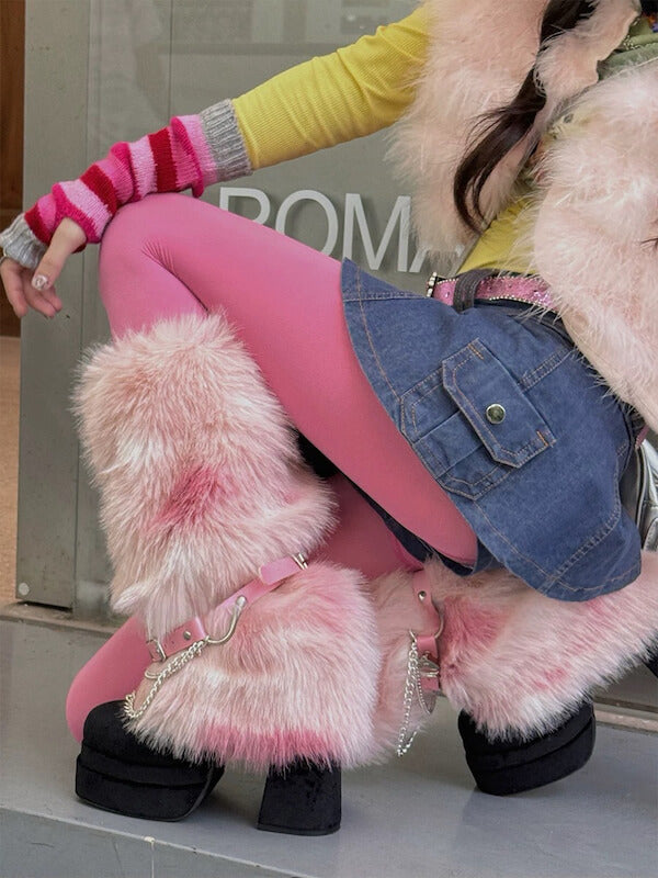 Gradient Y2k faux fur leg warmers
