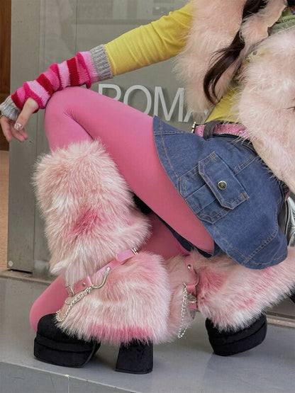 Gradient Y2k faux fur leg warmers