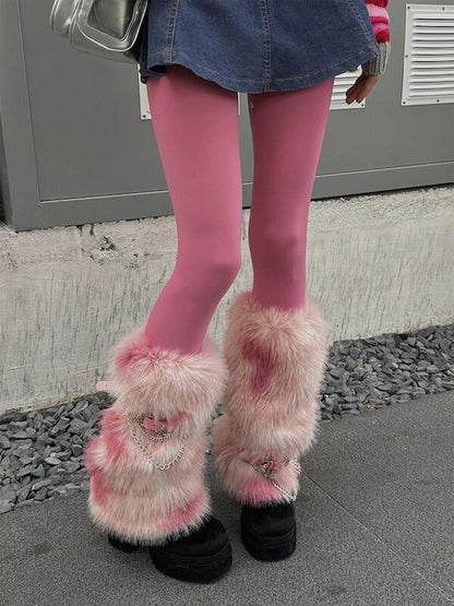 Gradient Y2k faux fur leg warmers