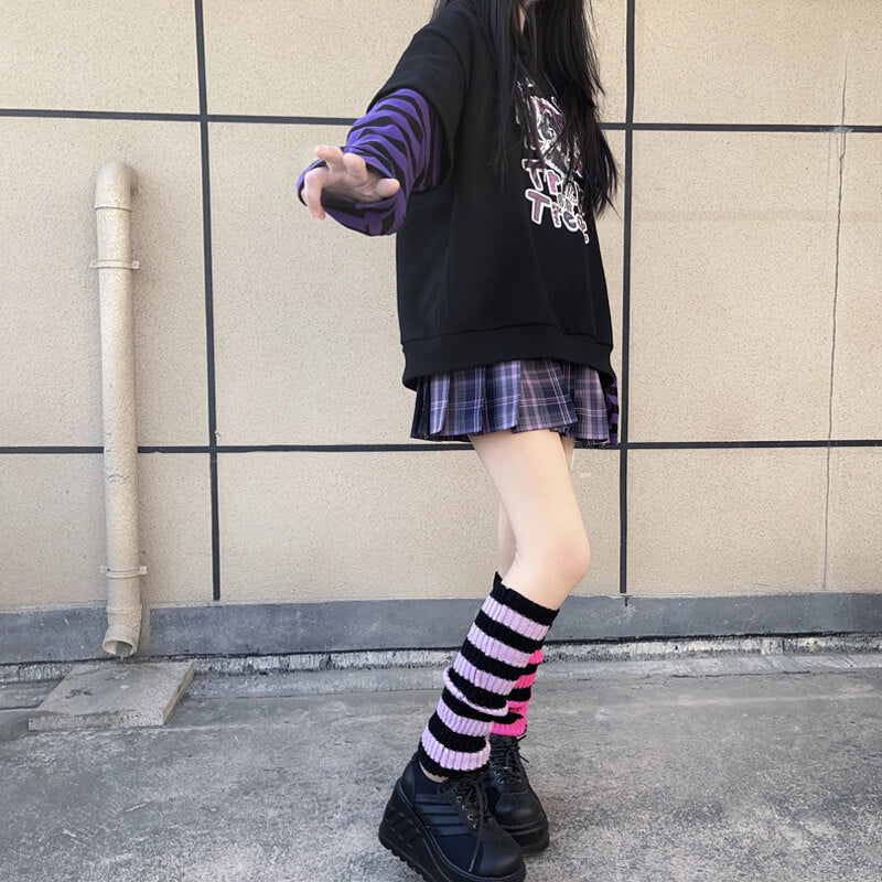 Harajuku girl mix stripes leg warmers
