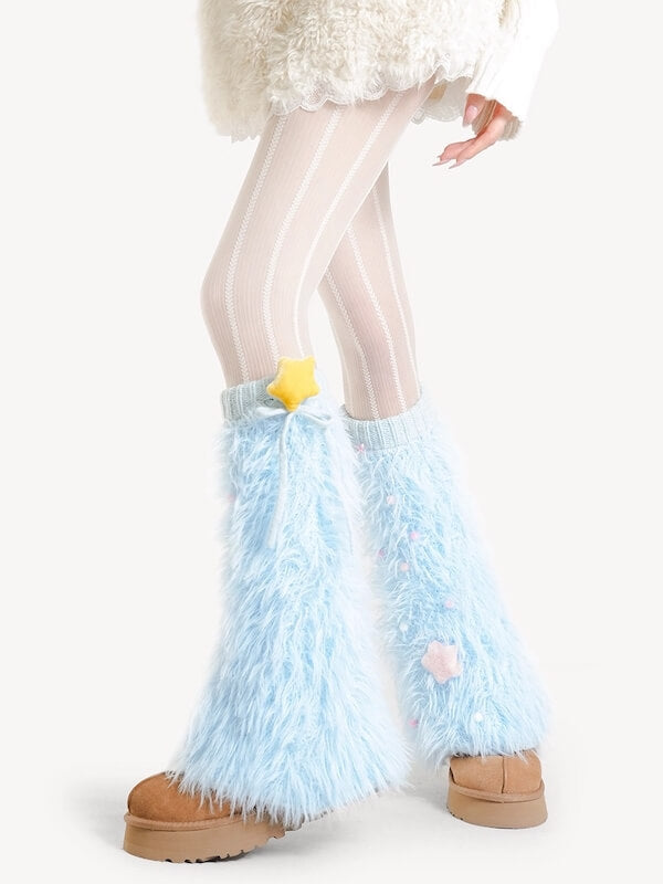 Holiday star furry leg warmers