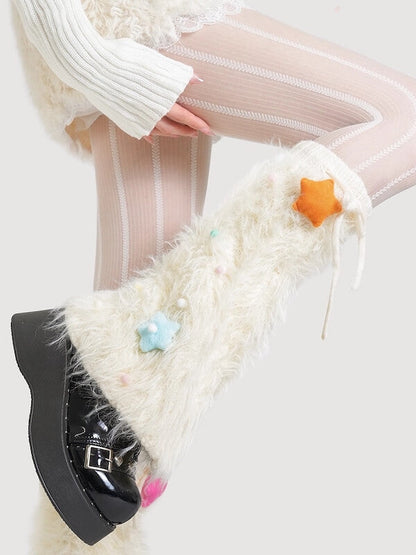 Holiday star furry leg warmers