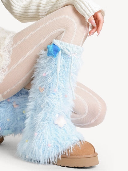 Holiday star furry leg warmers